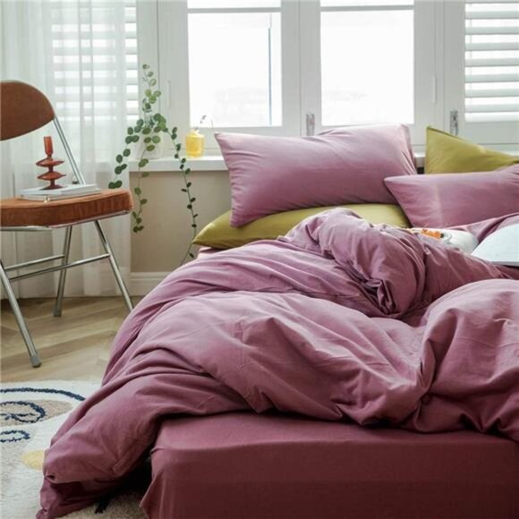 Solid Purple Duvet Cover Queen Pale Mauve Solid Color Bedding Set Jersey Knit - Picture 4 of 7